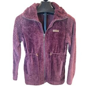 Columbia Womens Fleece Jacket Burgundy Corduroy Style Full Zip Drawstring Size M